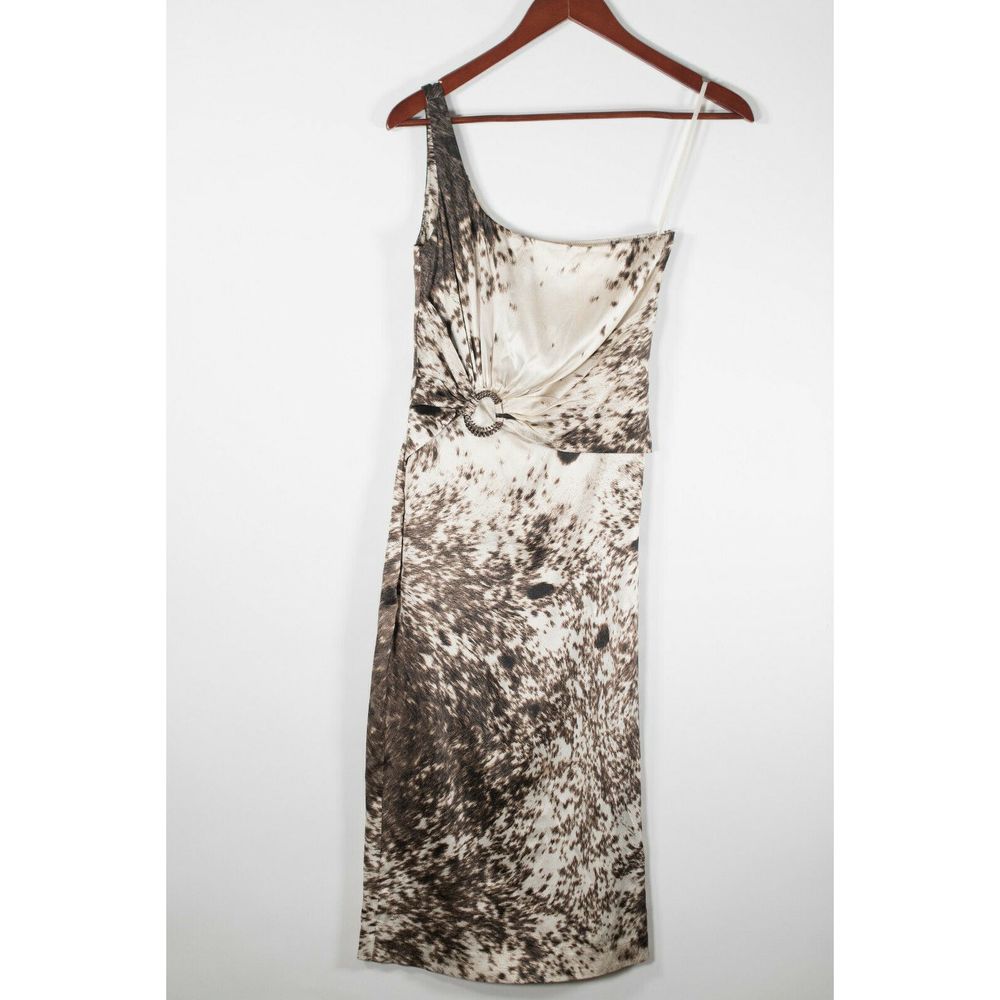 Roberto Cavalli XS Brown Silk One Shoulder Dress